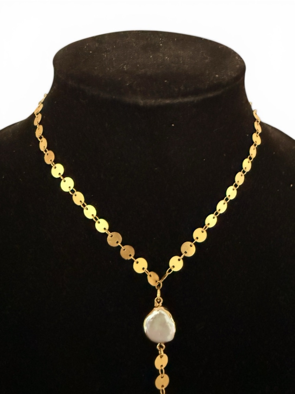 KARINE SULTAN Gold Mini‑Coin Lariat Necklace, MOP & Natural Stone Pendant - NWOT - Picture 5 of 14